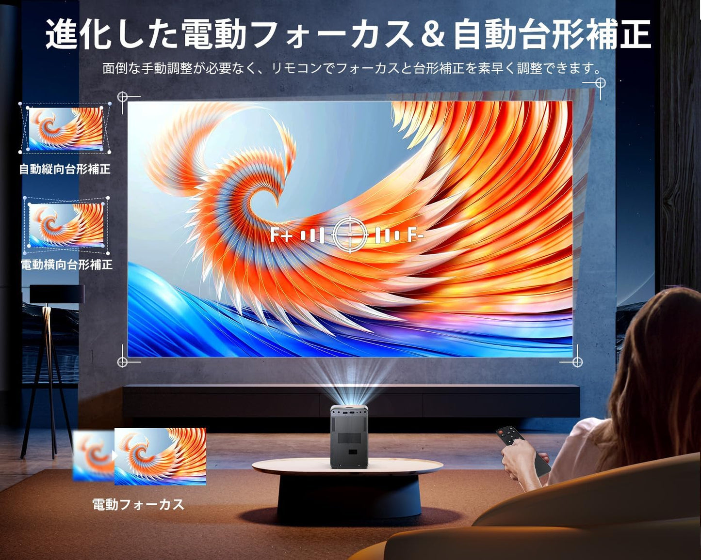 【2024進級版電動フォーカス&自動台形・屋外用&家庭用】YOWHICK F6プロジェクター 小型 700ANSI 22000ルーメン高輝度 WIFI6超高速 真の4K対応 1080PフルHD 双方向Bluetooth5.3 12WHIFIスピーカー内蔵 300イン大画面 50%ズーム機能 スマホ/パソコン/TV Stick/PS4/PS5対応【100"スクリーン&収納バッグ付属】クリスマスギフト