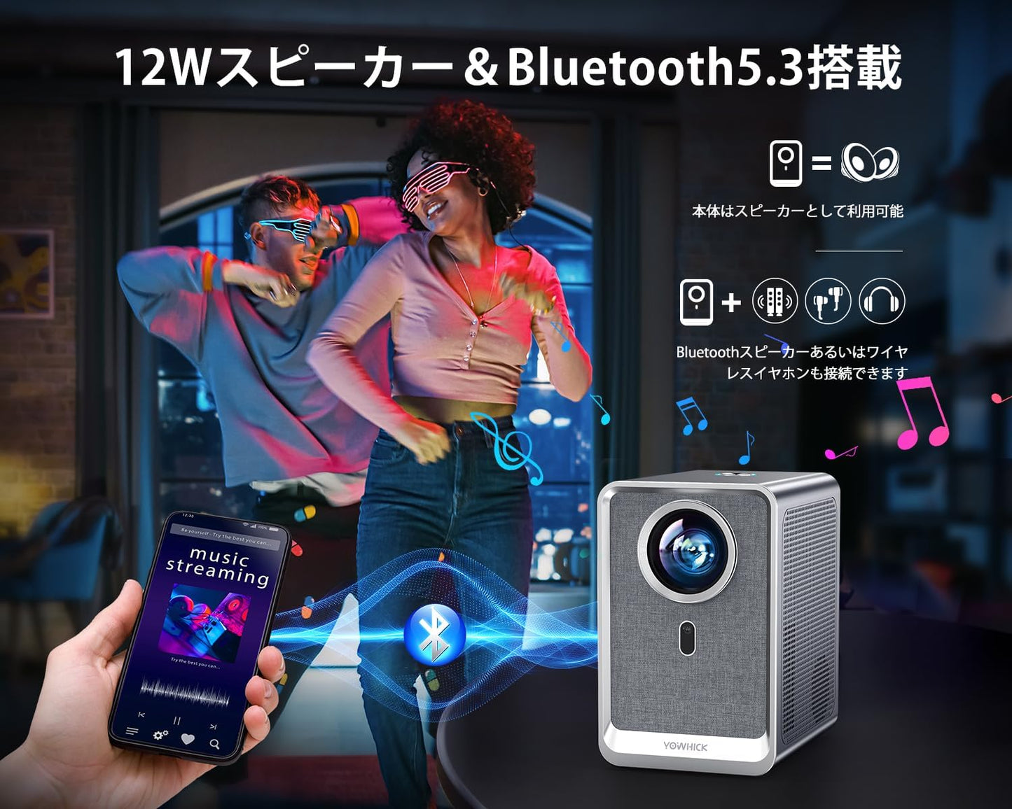 【2024進級版電動フォーカス&自動台形・屋外用&家庭用】YOWHICK F6プロジェクター 小型 700ANSI 22000ルーメン高輝度 WIFI6超高速 真の4K対応 1080PフルHD 双方向Bluetooth5.3 12WHIFIスピーカー内蔵 300イン大画面 50%ズーム機能 スマホ/パソコン/TV Stick/PS4/PS5対応【100"スクリーン&収納バッグ付属】クリスマスギフト