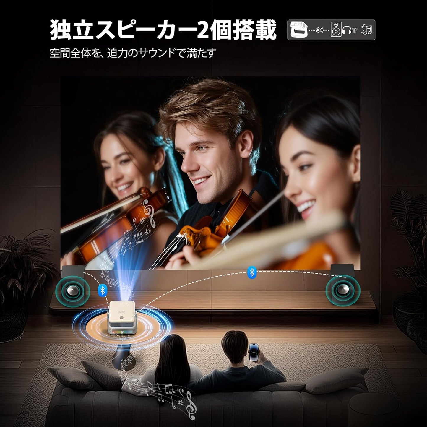 YOWHICK プロジェクター 4K【Google TV搭載・スタンド一体型】家庭用 10000+アプリ対応 1200ANSI高輝度 スピーカー内蔵 天井投影 自動台形補正 1080P 小型 静音 ホワイト H6