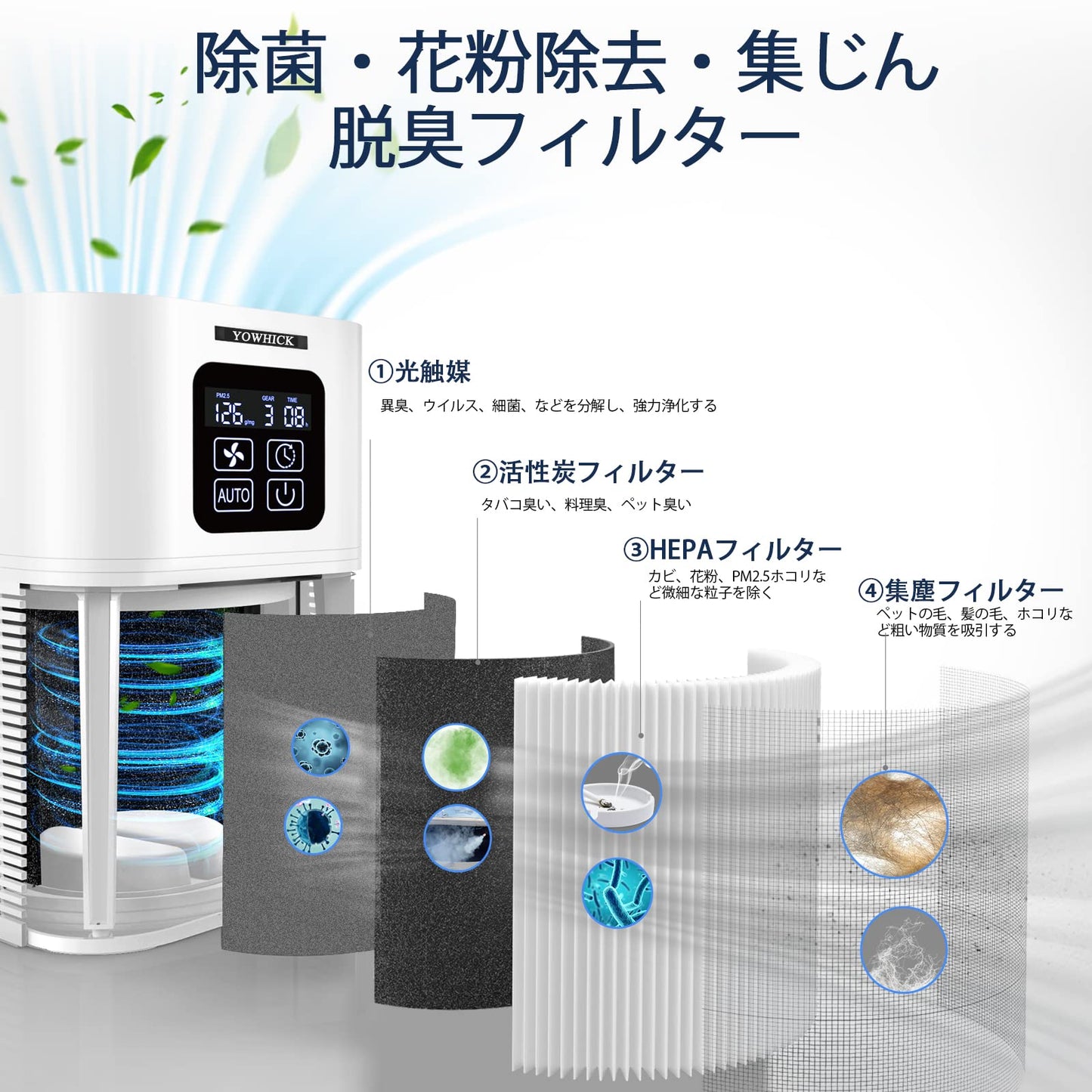 【一台多役・4重濾過・超静音】空気清浄機 小型 20畳対応 花粉対策 4重除菌 脱臭 アロマ対応 くうきせい空気清浄機 集じん PM2.5検知 消臭
