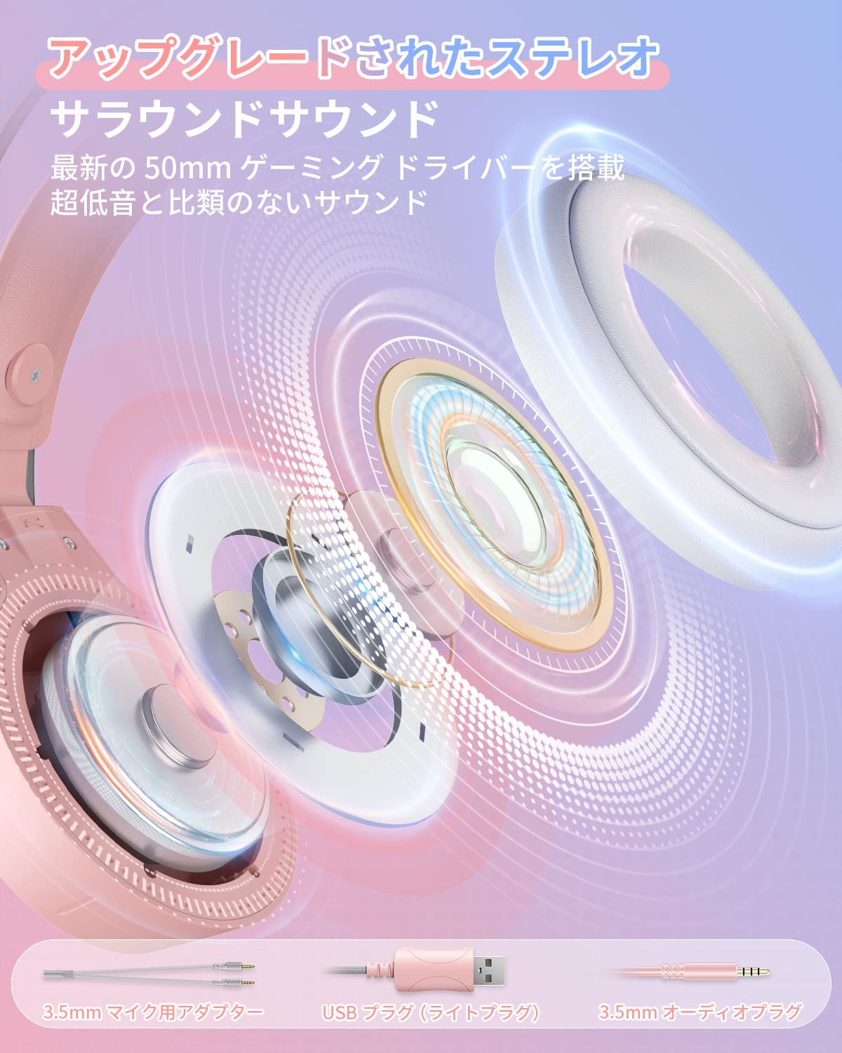 【RGBライト・人気なデザイン】ゲーミングヘッドセット 猫耳ヘッドホン ps4/5 ヘッドセット ゲーミングヘッドホン全効能 密閉型 ゲーム用ヘッドセット