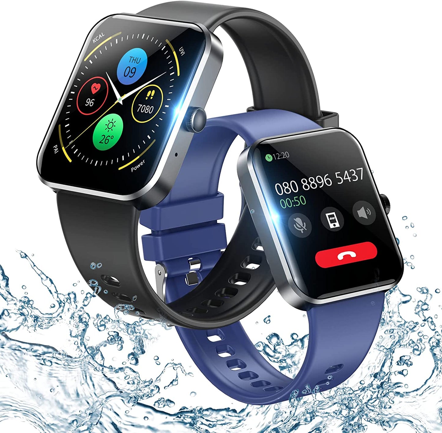 【2023年新登場　Bluetooth5.3通話/1.85インチ大画面】YOWHICK スマートウォッチ 2種類バンド付き 30種類運動モード 活動量計 Smart Watch スポーツウォッチ