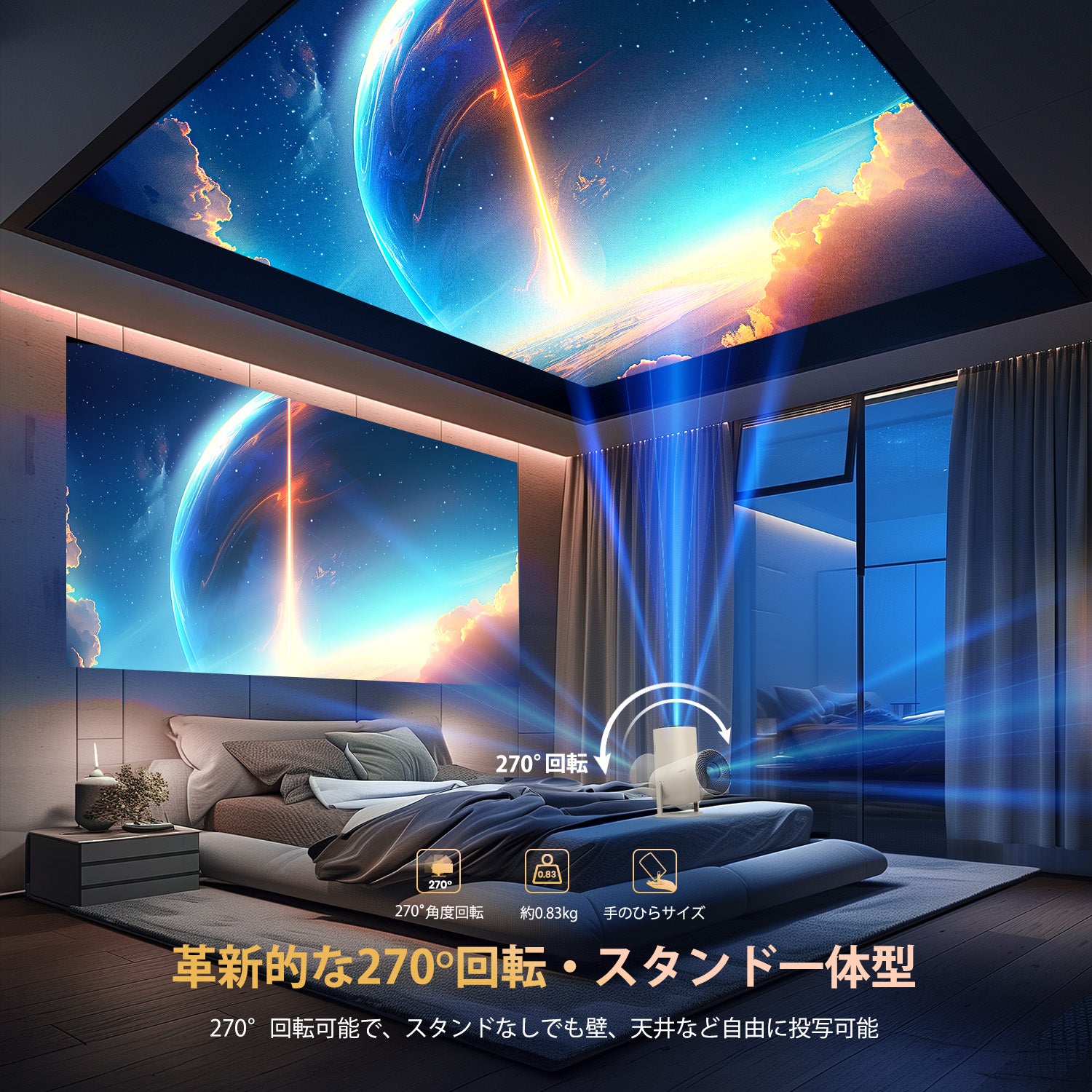 270°回転・Android TV搭載】 YOWHICK プロジェクター 小型 自動台形