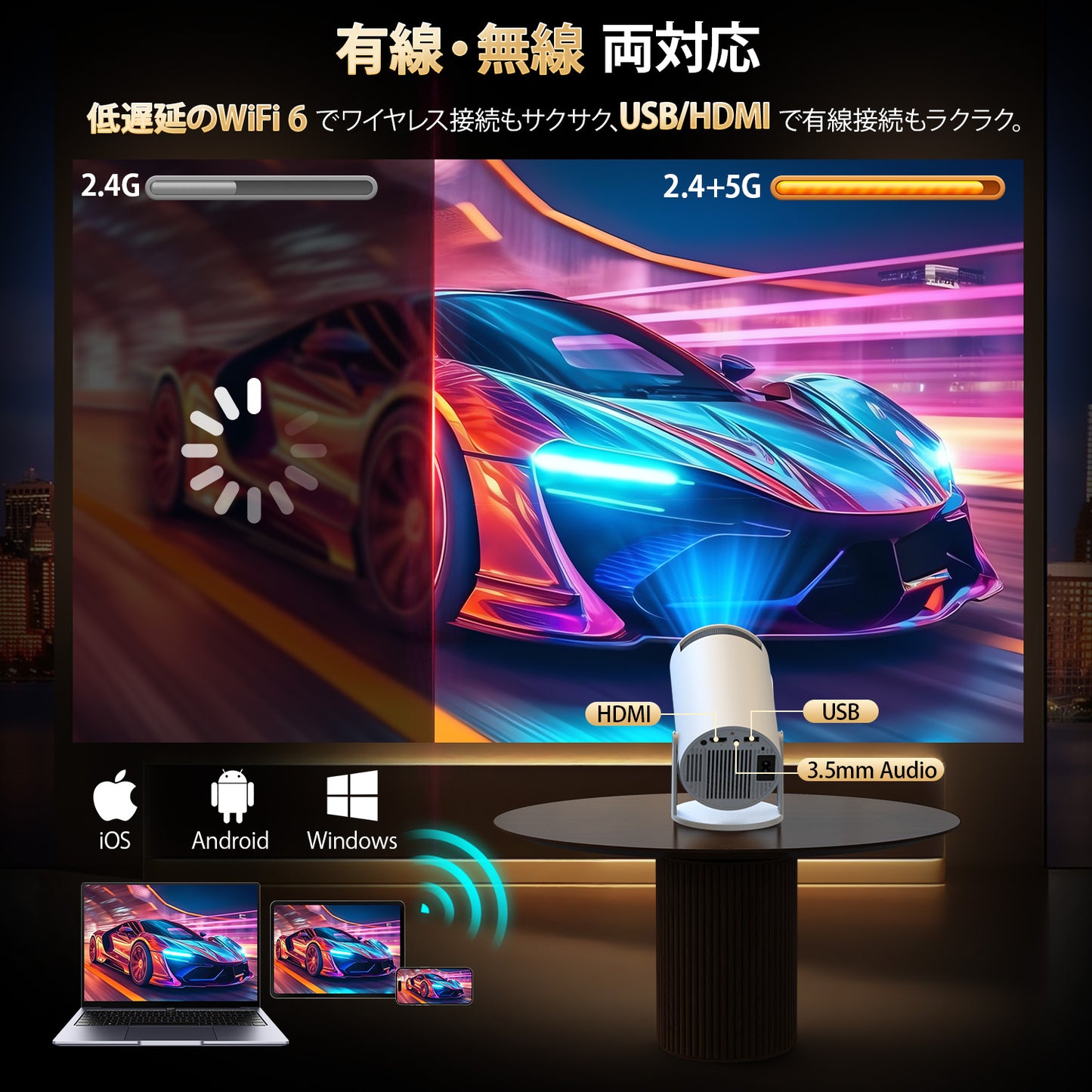 YOWHICK プロジェクター 家庭用 2025年最新進化・Android TV搭載・270°回転 天井投影 27000LM フルHD プロジェクター 小型 Wi-Fi 自動台形補正 Bluetooth5.4 内蔵HiFiスピーカー スマホ/PC/Switch/DVD等に対応 3年保証